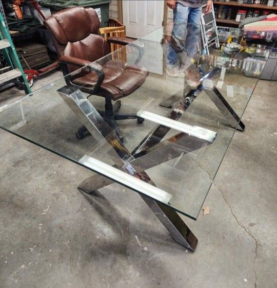 Modernist Glass & Chrome Campaign Desk or Dining Table Unbranded