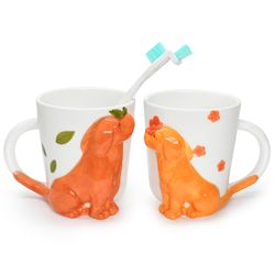 JVJINGSZ Cute Ceramic Coffee Mug Set Of 2, Puppy In Love Unique Style Coffee Cups, Microwavable Tea Cups, 13 Oz Large Capacity Matching Mugs, Dog Love
