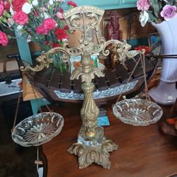 Vintage  Decorative Brass & Crystal Prism Scales Of Justice 17.5" Tall