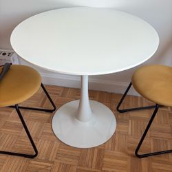 White Mid Century Modern Circular Round Table 