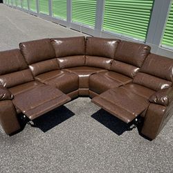 FREE DELIVERY 🚚 and INSTALLATION -Brow Leather Living Room 5-Pieces Intelli gent Recliner Sofa Set