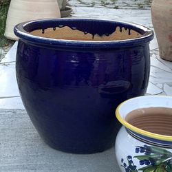 Glazed Ceramic Planter Pot Blue New 