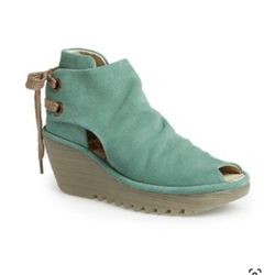 Fly London Suede Powder, Blue Open Toe Wedges Brand New Great Xmas Gift 