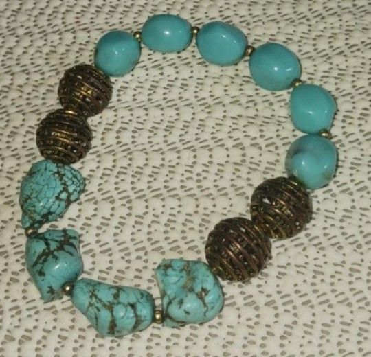 Vintage Chunky Nugget Turquoise Stretch Bracelet