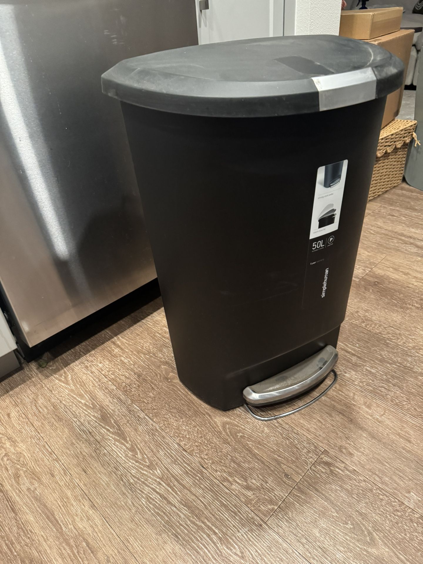 Simplehuman 50L Step Trash Can – Black (Soft-Close Lid)