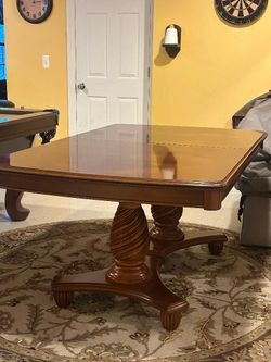 Wood Pedestal Dining Table with Carved Base