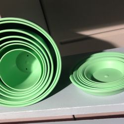 Set Of 7 Big To Small Colorful Plant Pots With Water Saucers 