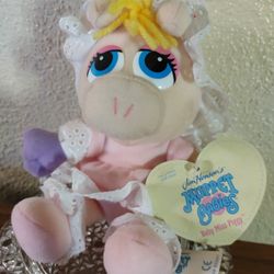 Miss Piggy Plush 8" Jim Henson's Muppet Babies Pink Bonnet Purple Hands