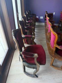 Deep Burgundy Velvet and Wood Chair