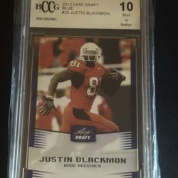 2012 Leaf Draft Blue Justin Blackmon Card #25 BCCG Grade 10