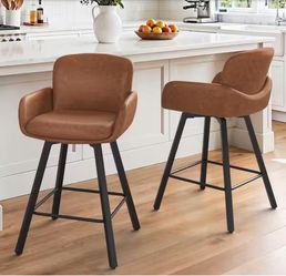 Set of 2 Brown Faux Leather Upholstered Swivel Barstools