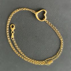 14k Solid Yellow Gold Heart Anklet Bracelet 10” 1.50mm