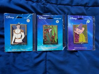 Disney Royal Stamp Enamel Pin Set of 3 Prince Charming Robin Hood Dopey