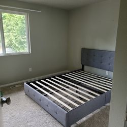 Queen Size Platform Bed Frame with 4 Storage Drawers, Headboard and mattress included.