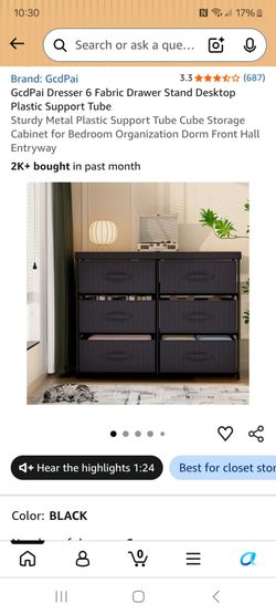 Fabric dresser with 6 drawers plastic support tube new in box pick up in pomona $35