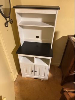 White and Black Kitchen Hutch Microwave Stand