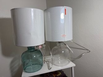 Glass Table Lamps with White Shades – Set of 2