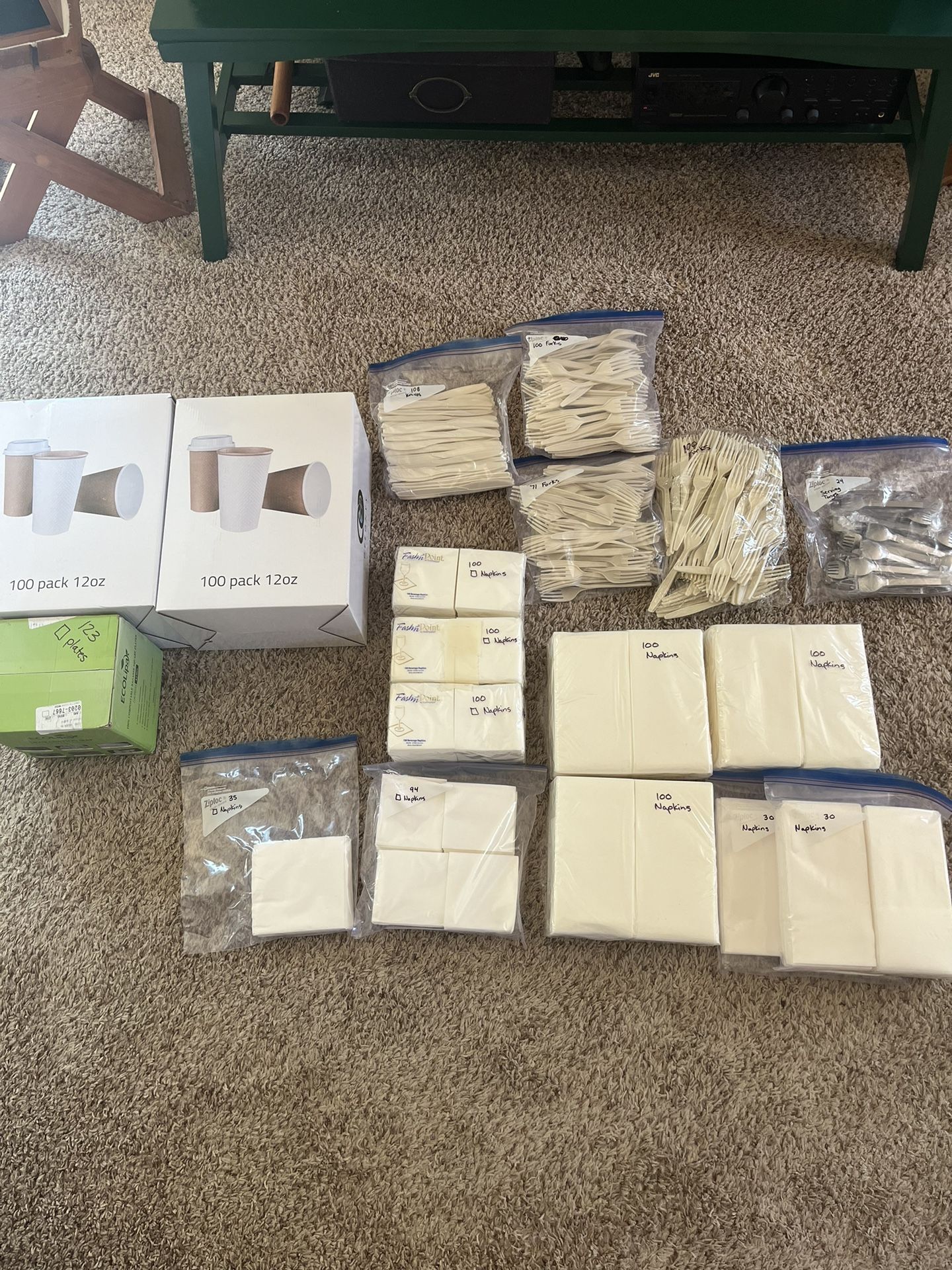 Napkins, Cups, Plates, Utensils