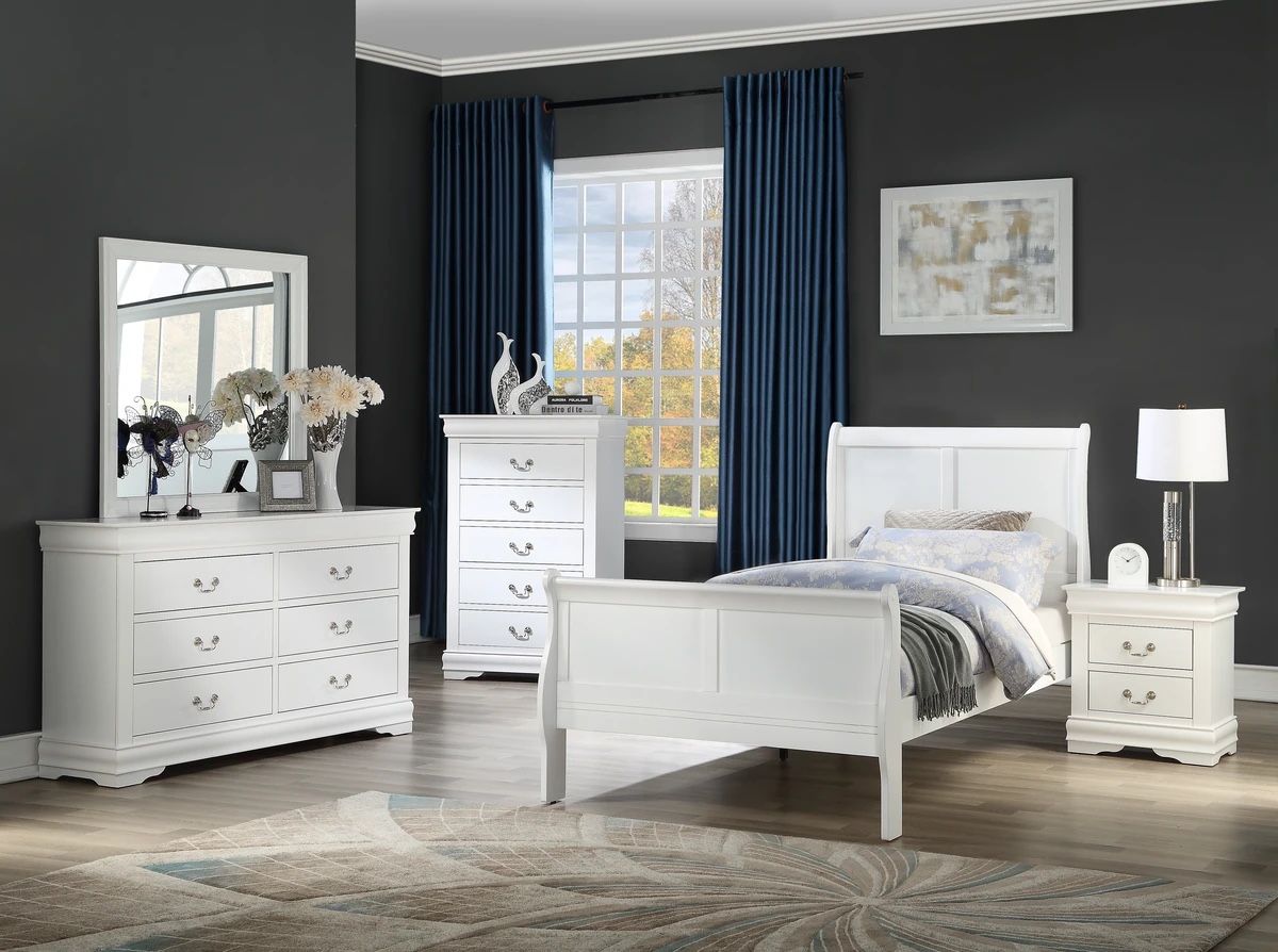 Louis Philip White Youth Sleigh Bedroom Set / Queen and King Bed