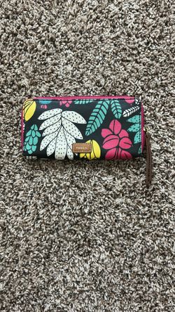 Fossil Eliza Clutch In Dark Floral Zippered Wallet Tropical EUC
