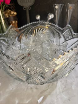 Crystal punch bowl with glasses