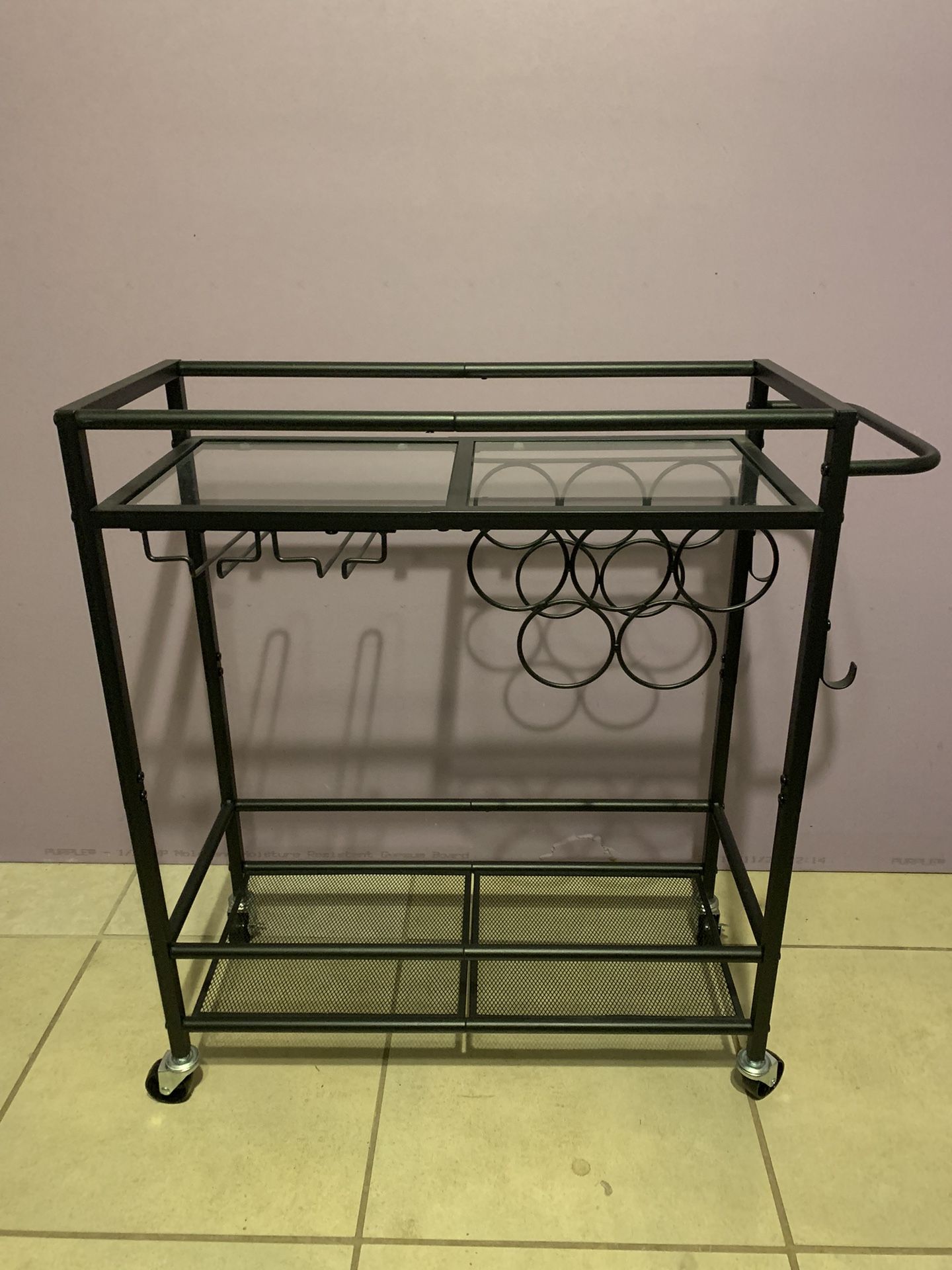 Rolling Bar Cart - Metal / Glass - $20