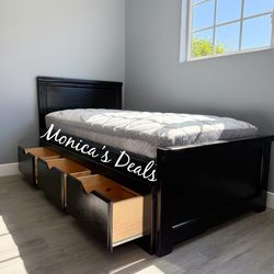 Twin Solid Wood Bed With 3 Drawers And Mattress $580