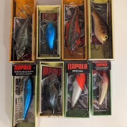 8 vintage never used still box rapela lures, Irish Made.
