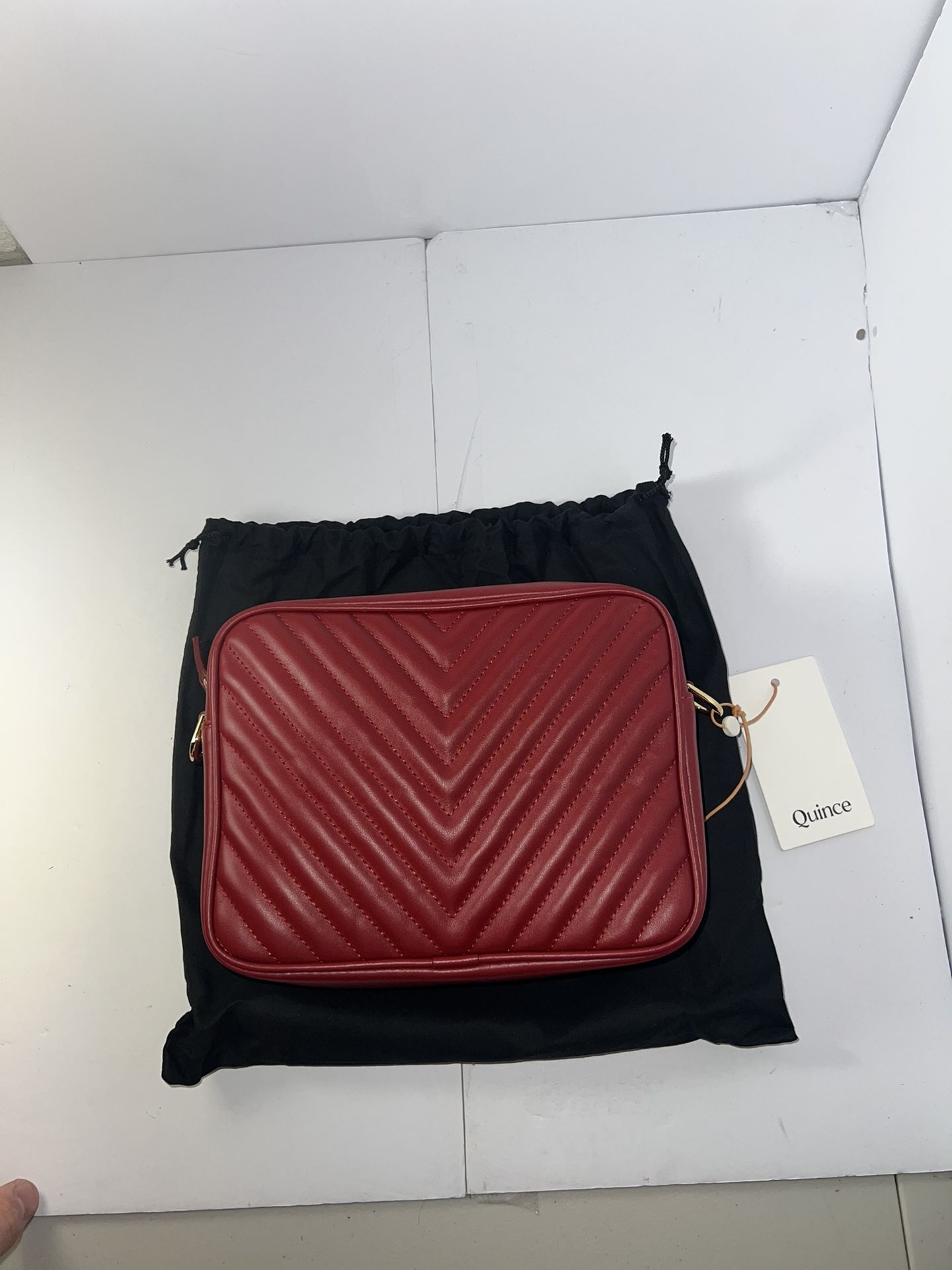 Quince Italian Leather Quilted Crossbody Bag 6x8.5x3” Burgundy Red $229MSRP