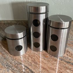 3pc Stainless Steel and Glass Canister Set