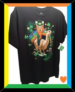 ☘️(New) St. Patrick’s Day “Lucky Cat and Llama” T-Shirt (X-Large)