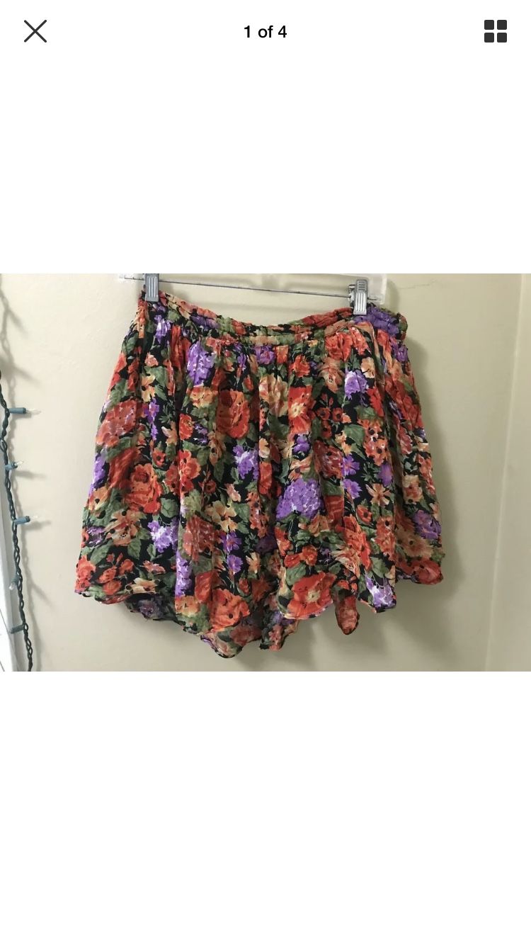 VINTAGE 90s Fashion Passport Multicolor Floral Sequin Rayon Boho Skirt *READ