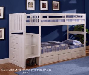 Twin White stair stepper bunk bed Brand new