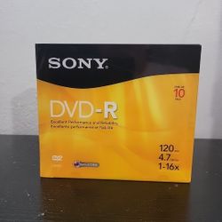 Sony DVD-R 10 Pack Recordable Blank Discs 4.7 GB 120 Min 1-16x NIB (G)