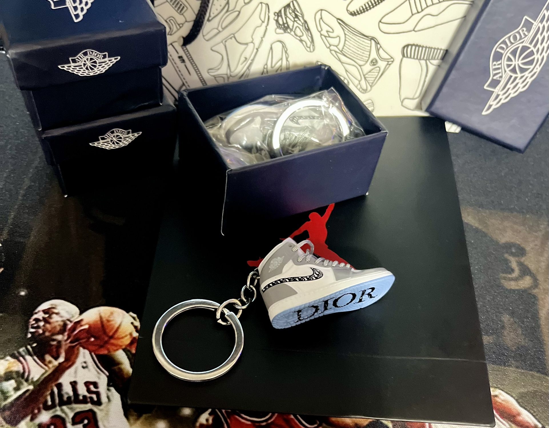 Nike Air Jordan Dior 2 Keychain Set With Box And Jordan Shoe Gift Bag Perfect Gift