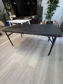 Black Fold-in-Half Table, Adjustable Height 17.5–28 in, 20 x 40 in