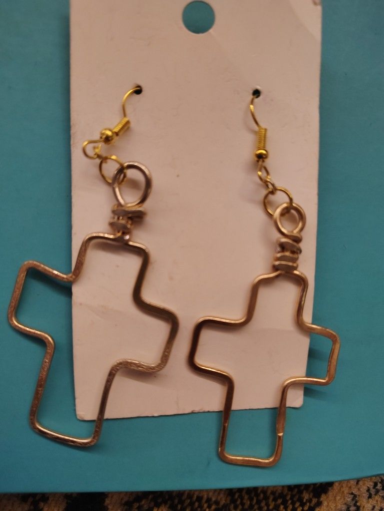 Holy Cross Shaped, Stainless Steel Earring Set With French Hooks & Rubber Backs