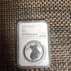 2019P Australia Silver Dollar Koala Graded MS-70 By NGC