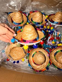 Mini Sombrero Party Hats with Colorful Pom Poms – 12 Pack