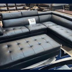 *Wow*---Ibiza Modern Black Leather Sectional Sofa W/Ottoman---Now $699---Delivery And Financing💪