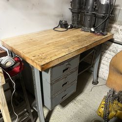 Vintage butcher block work bench table