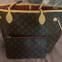Neverfull MM Cherry Monogram Bag With Wallet 