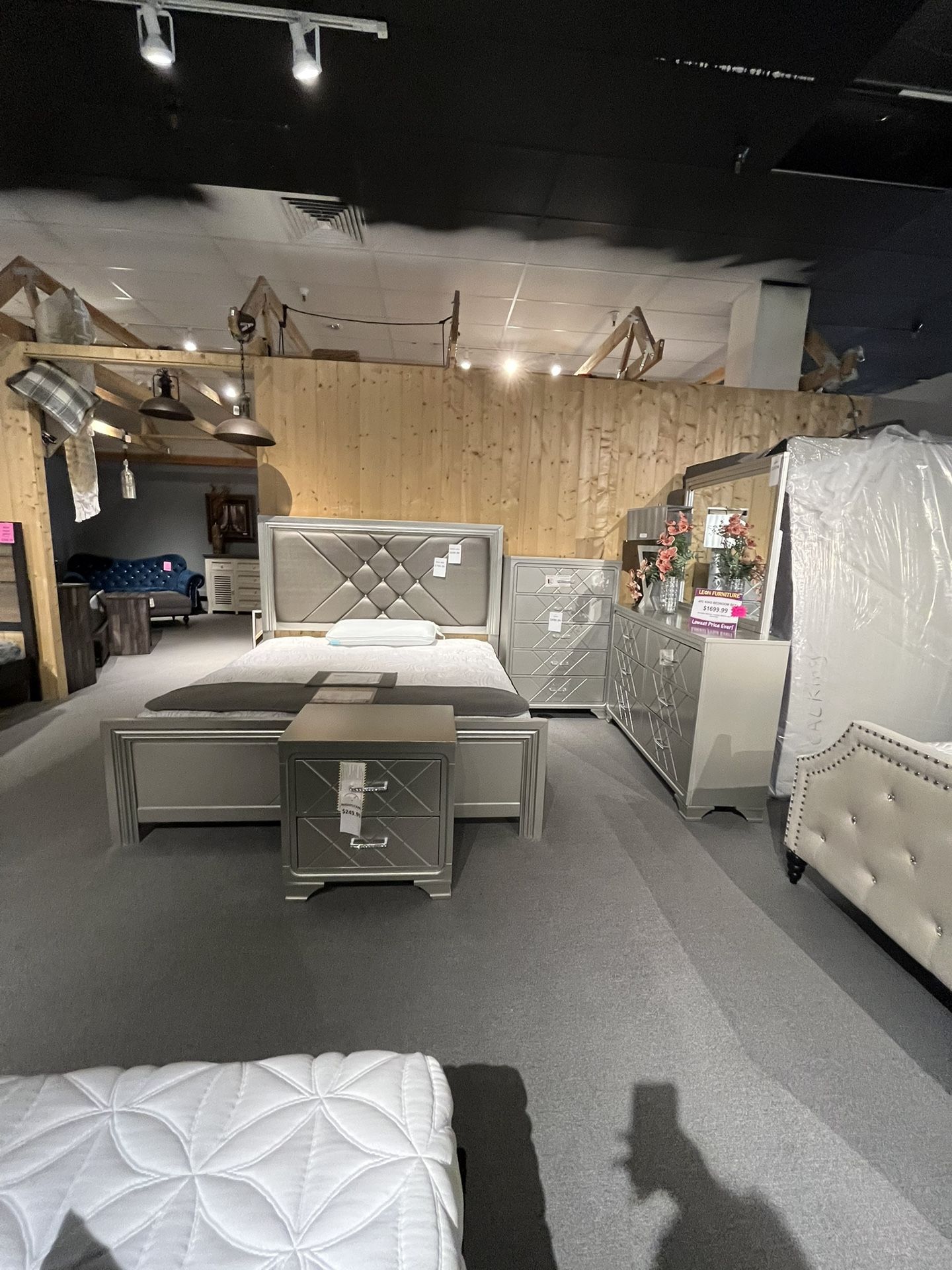 King Bed Frame, Dresser, Mirror And Nightstand