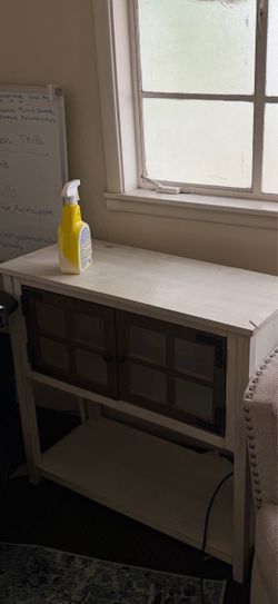 Distressed White Farmhouse Storage Cabinet / Console Table — $75
