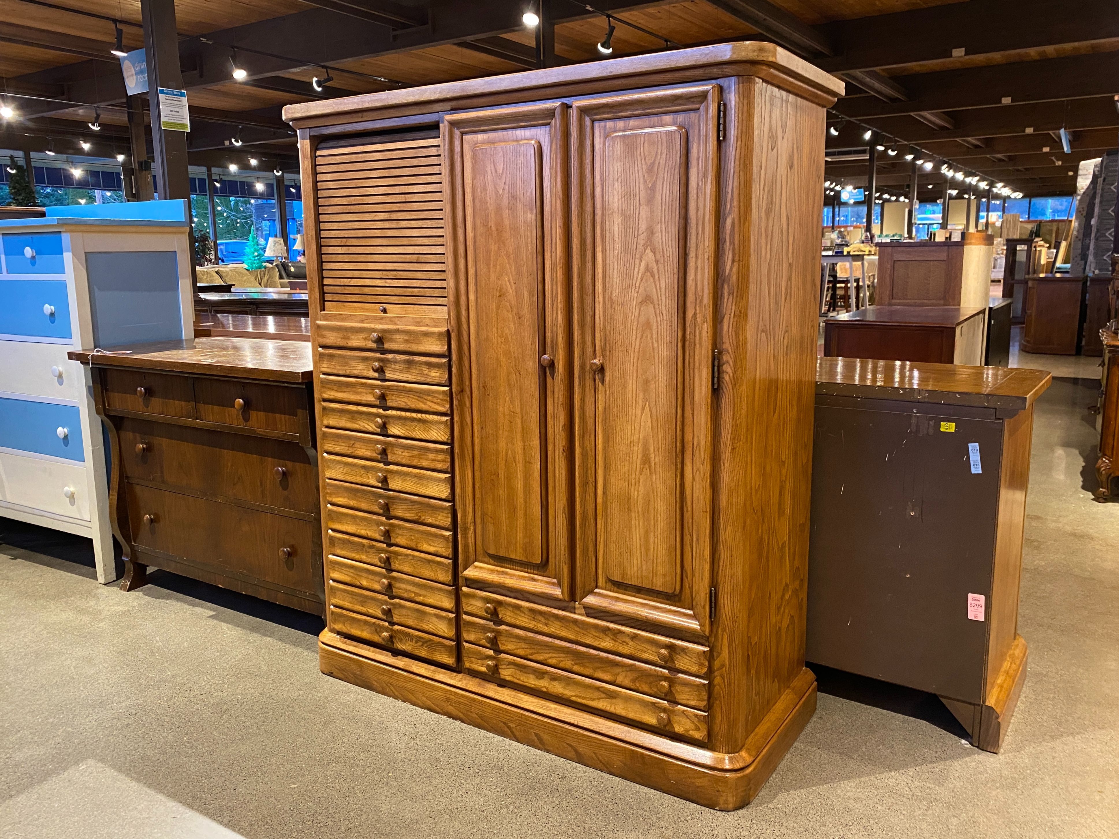 STANLEY Tambour Door Faux-Drawer Armoire