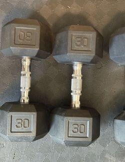 Two 30lb Rubber Coated Dumbbells