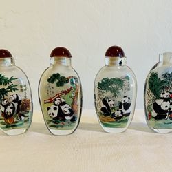 vintage reverse painted snuff bottles panda set of 4