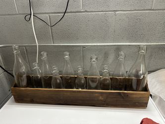 Wooden Box with Glass Bottles