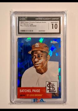 2022 Topps Chrome Platinum Anniversary Blue Atomic Refractor Satchel Paige /100 #73 CGC 10 GEM MINT