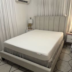 MOVING SALE! Queen Velvet Bed Frame + Foam Mattress + Box Spring– $150 OBO – Must Pick Up